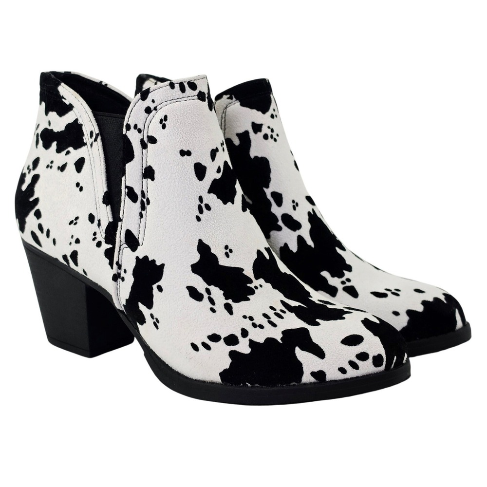 Pierre Dumas Savanna-2 Cow Print Ankle Boots Black White Western Booties 80901